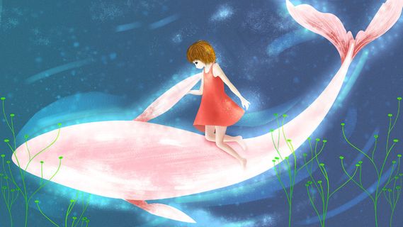 人与动物之女孩与鲸鱼小清新治愈系 人与动物之女孩与鲸鱼小清新治愈系