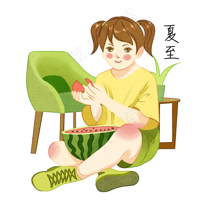 夏至吃西瓜女孩(3000X3000(DPI:299))psd模版下载