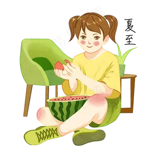 夏至吃西瓜女孩
