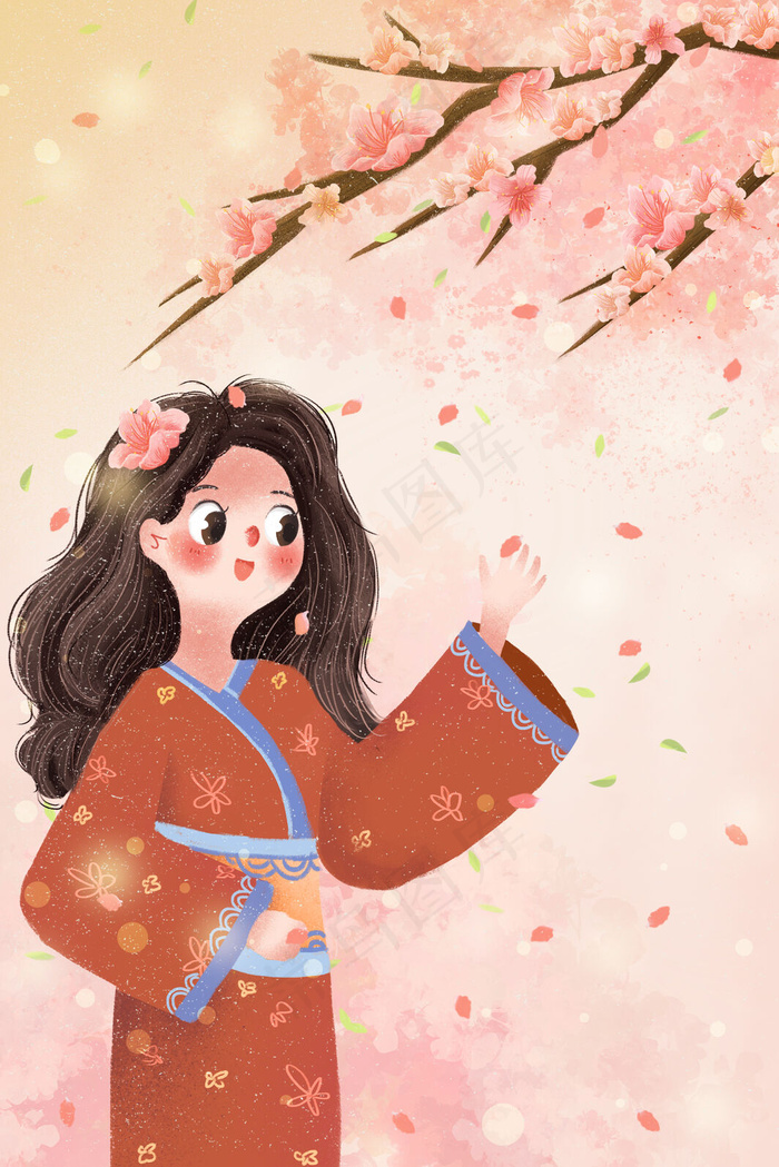 治愈唯美桃花与女孩(3545X5315(DPI:300))psd模版下载