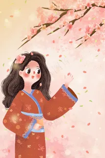 治愈唯美桃花与女孩