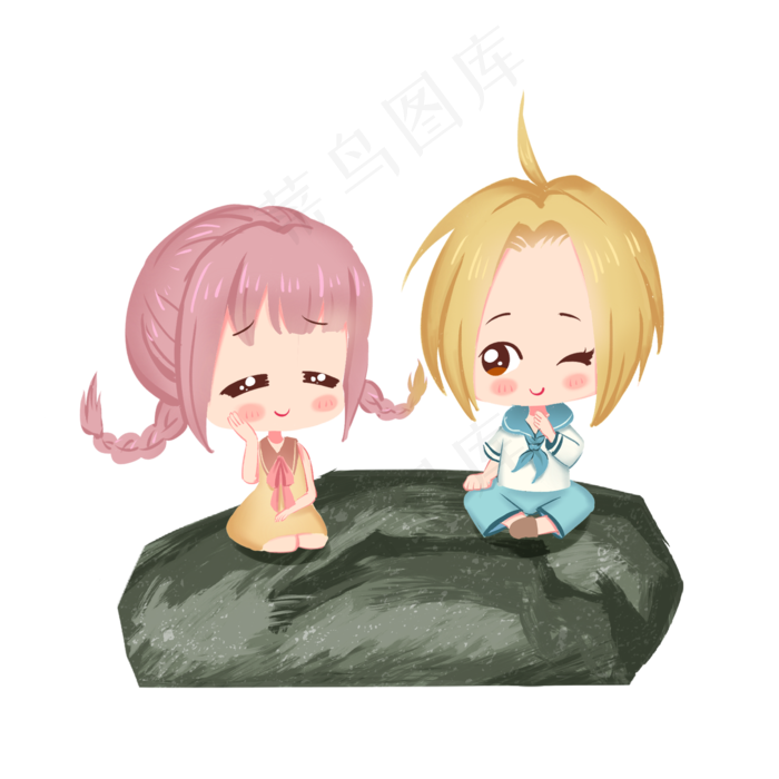六一儿童节坐着在石头上的小孩(2000X2000(DPI:300))psd模版下载