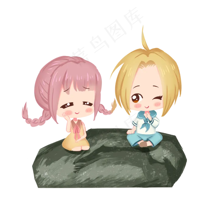 六一儿童节坐着在石头上的小孩(2000X2000(DPI:300))psd模版下载