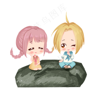 六一儿童节坐着在石头上的小孩