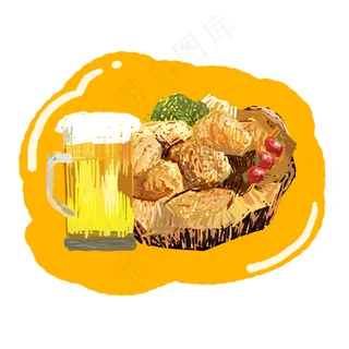 手绘美食炸鸡啤酒设计元素,免抠元素 手绘美食炸鸡啤酒设计元素,免抠元素