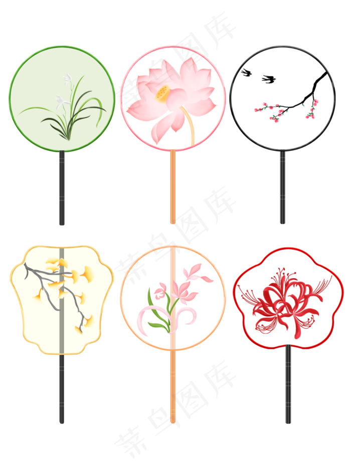 中国风复古彩色花卉手绘团扇