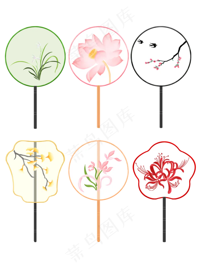 中国风复古彩色花卉手绘团扇(3072X4107(DPI:300))psd模版下载