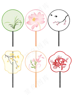 中国风复古彩色花卉手绘团扇