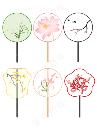 中国风复古彩色花卉手绘团扇