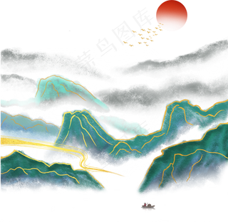 金线水墨山水图