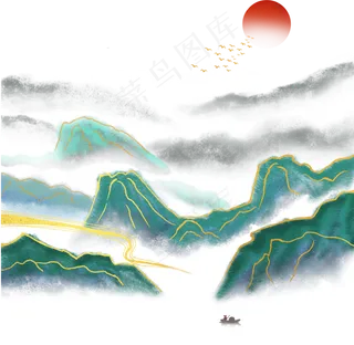 金线水墨山水图