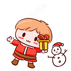圣诞节平安夜可爱手绘男孩手雪人,免抠元素