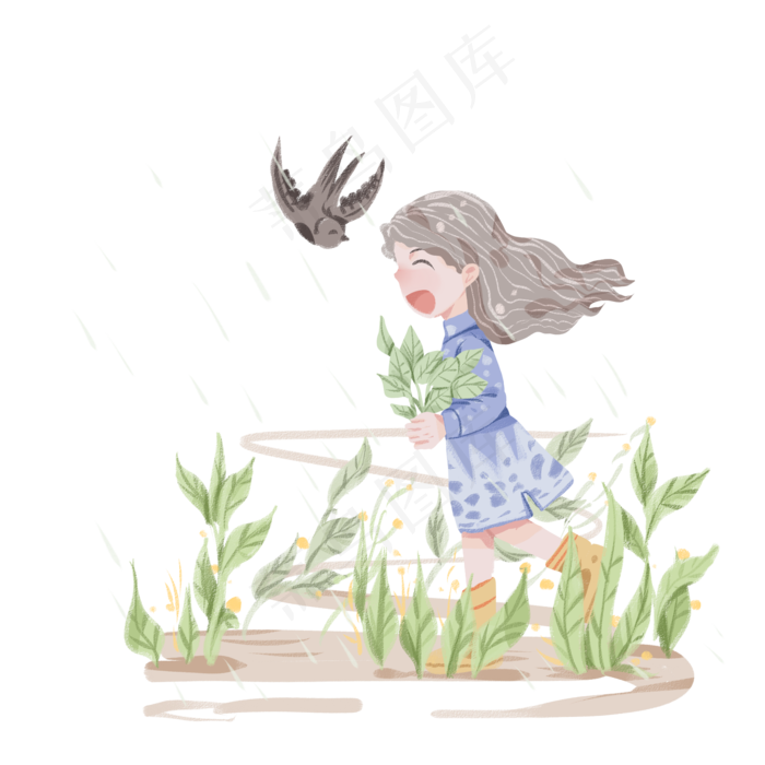 谷雨奔跑的小女孩