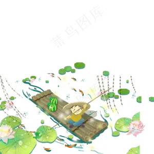 小暑节气绿色荷塘小舟