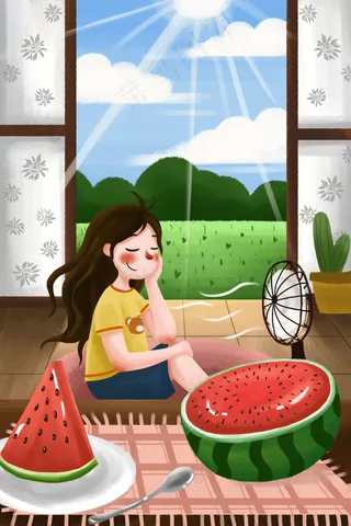 夏天夏季夏日立夏大暑24节气女孩吹风