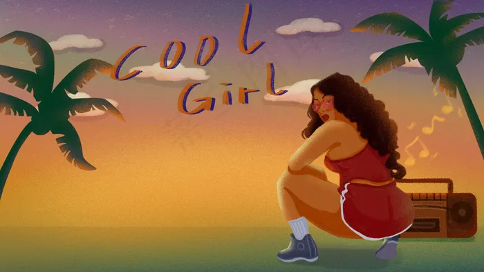 酷潮嘻哈热带女人暖色蒸汽波(3545X5315(DPI:300))psd模版下载