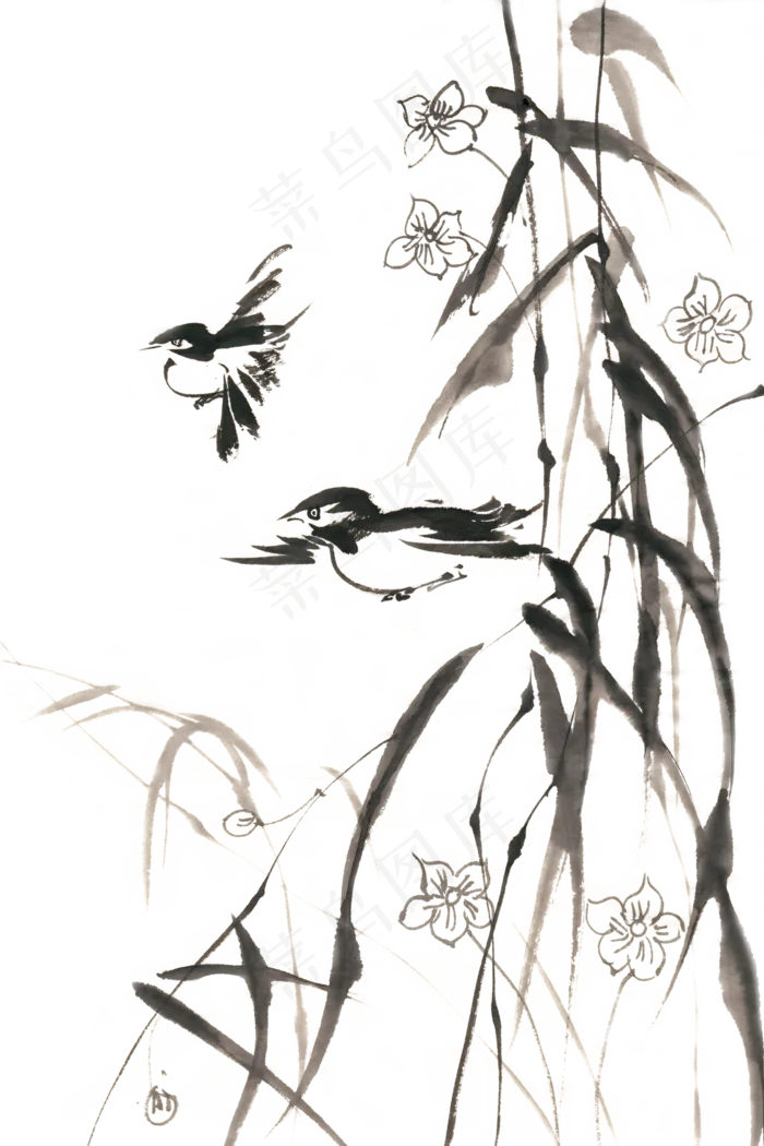 双飞的鸟水墨画PNG免抠素材(4724*7087px 300 dpi )psd模版下载