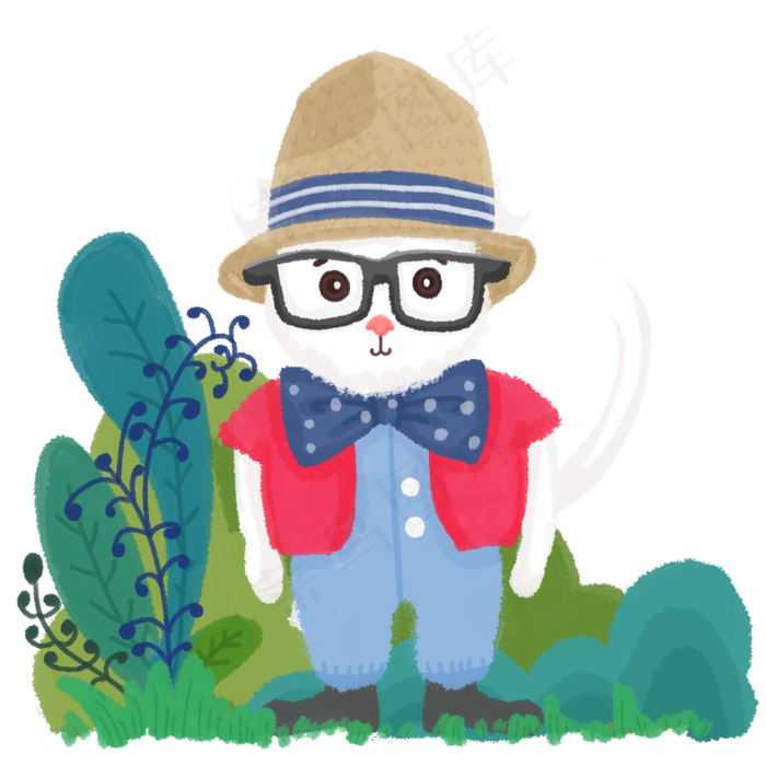 插画风春天白色猫咪