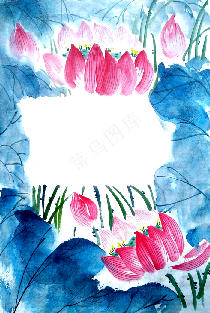 中国古典婚礼荷花花框水墨国画P(2557X3804(DPI:72))psd模版下载