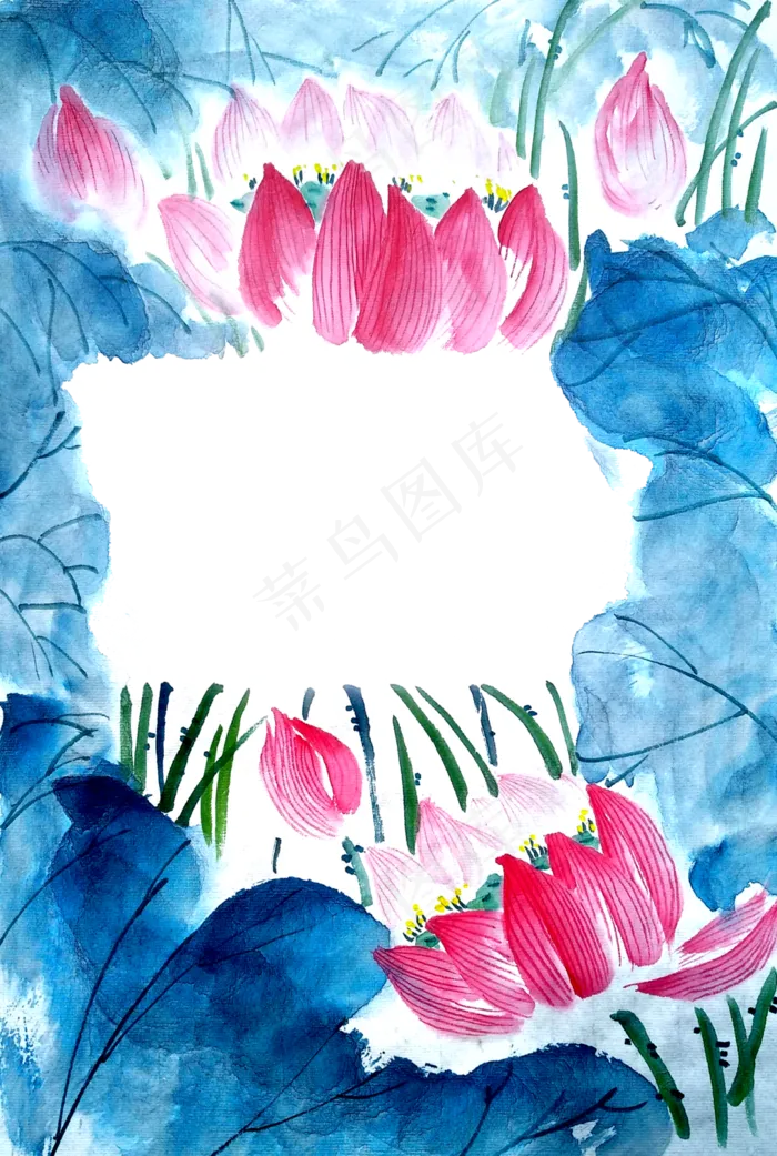 中国古典婚礼荷花花框水墨国画P(2557X3804(DPI:72))psd模版下载