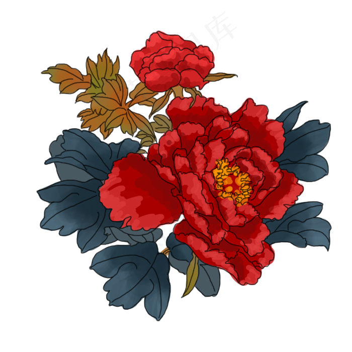 中国风手绘花卉插图,免抠元素(3000*3000px 300 dpi )psd模版下载