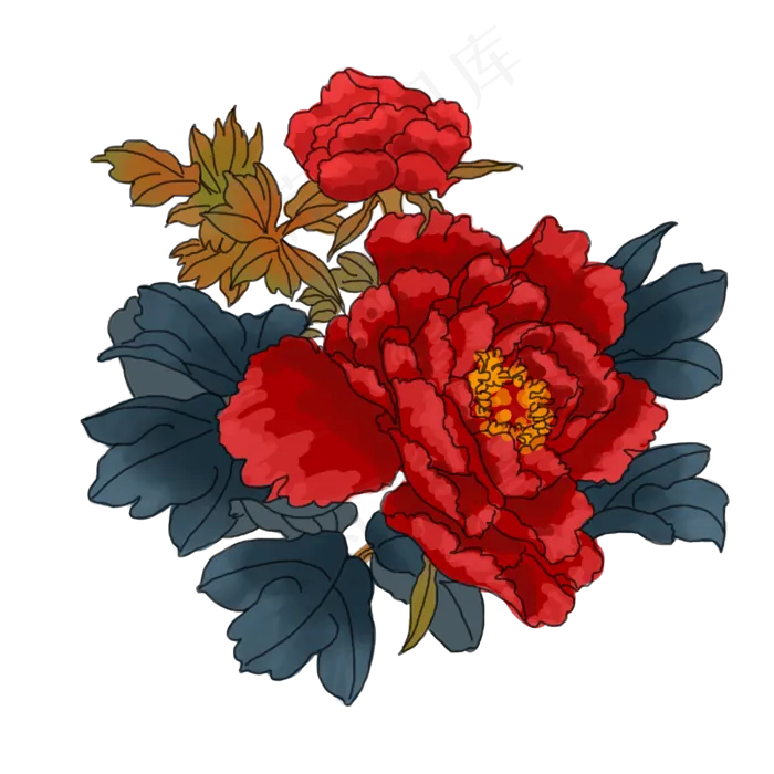 中国风手绘花卉插图,免抠元素(3000*3000px 300 dpi )psd模版下载