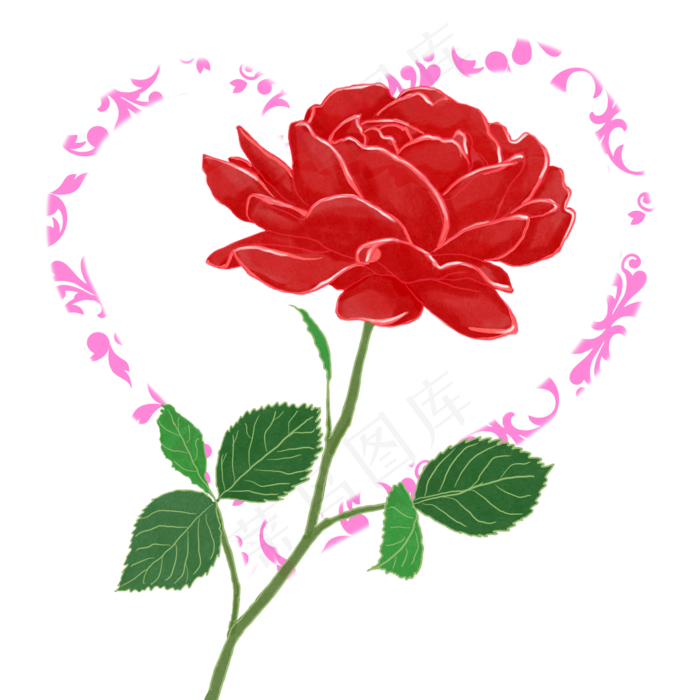 情人节浪漫红玫瑰手绘装饰(2000X2000(DPI:300))psd模版下载
