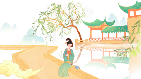 春天古装女子河边