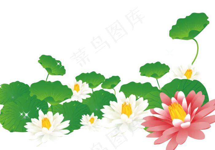 手绘池塘里的荷花跟荷叶矢量图,免抠元素(5906*4134px 300 dpi )ai矢量模版下载