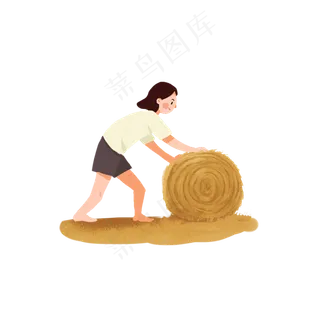 芒种女孩推草堆素材