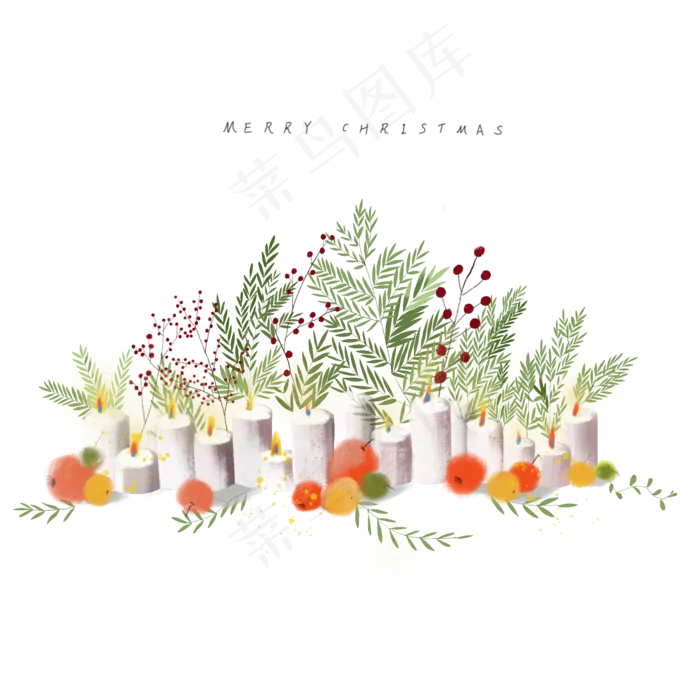 圣诞节绿色系叶子蜡烛水果装饰森(2100X2100(DPI:300))psd模版下载
