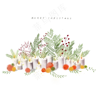 圣诞节绿色系叶子蜡烛水果装饰森