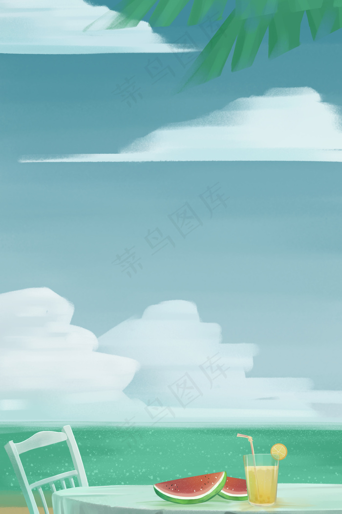 夏天沙滩上的风景(3545X5315(DPI:300))psd模版下载
