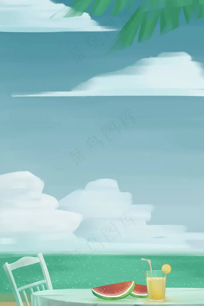 夏天沙滩上的风景(3545X5315(DPI:300))psd模版下载