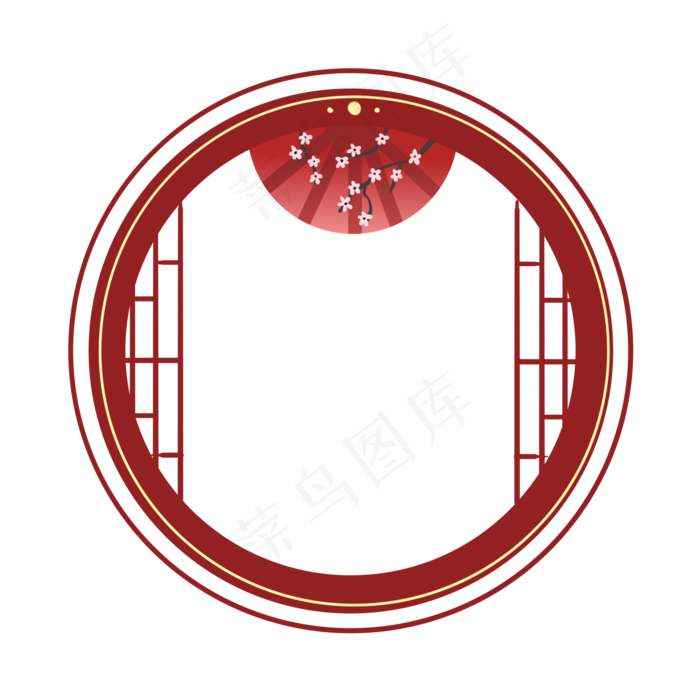 折扇红色中国风边框,免抠元素