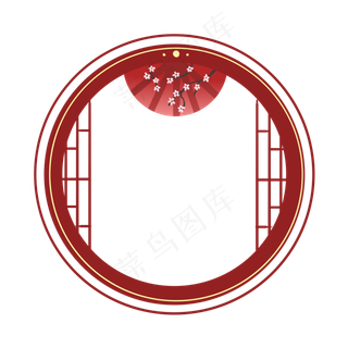 折扇红色中国风边框,免抠元素