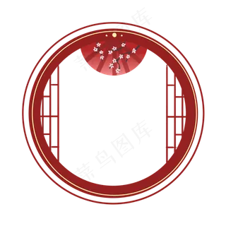 折扇红色中国风边框,免抠元素