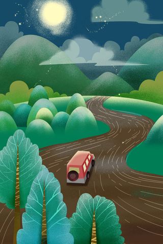 绿色系卡通手绘风夏景旅游配图