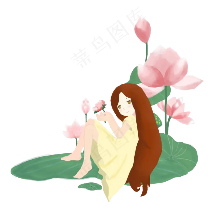 坐在荷叶上看荷花的美女(2000X2000(DPI:300))psd模版下载