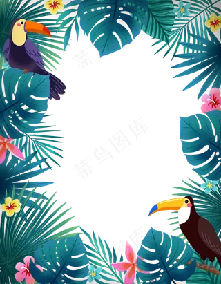 大嘴鸟和热带植物边框,免抠元素