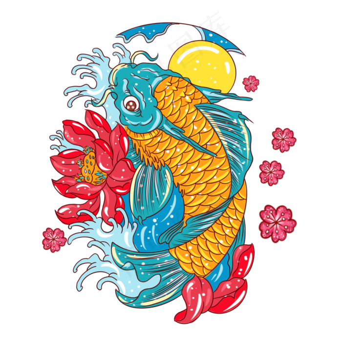 国潮锦鲤手绘新年锦鲤(2000X2000(DPI:300))psd模版下载