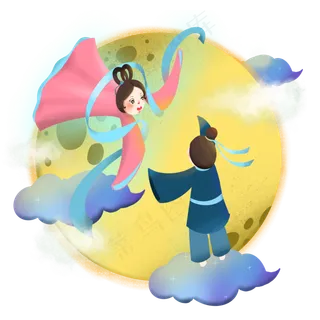 可爱七夕情人节鹊桥相会牛郎织女,免抠元素