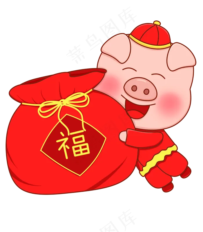 猪年新年2019农历新年金猪福袋红�,免抠元素