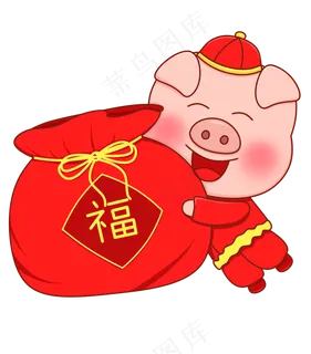猪年新年2019农历新年金猪福袋红�,免抠元素 猪年新年2019农历新年金猪福袋红�,免抠元素
