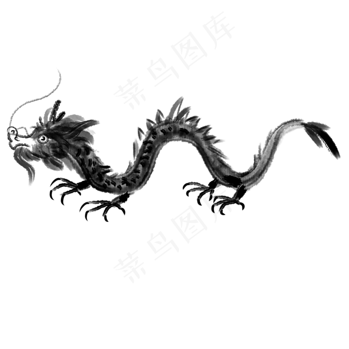 黑色中式水墨龙效果图,免抠元素(2000X2000(DPI:300))psd模版下载