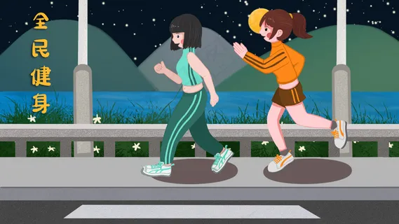 健身女生海边夜跑 健身女生海边夜跑