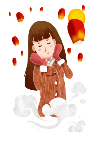 元宵节许愿的少女,免抠元素