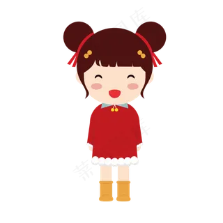 可爱中国娃娃红色裙子,免抠元素