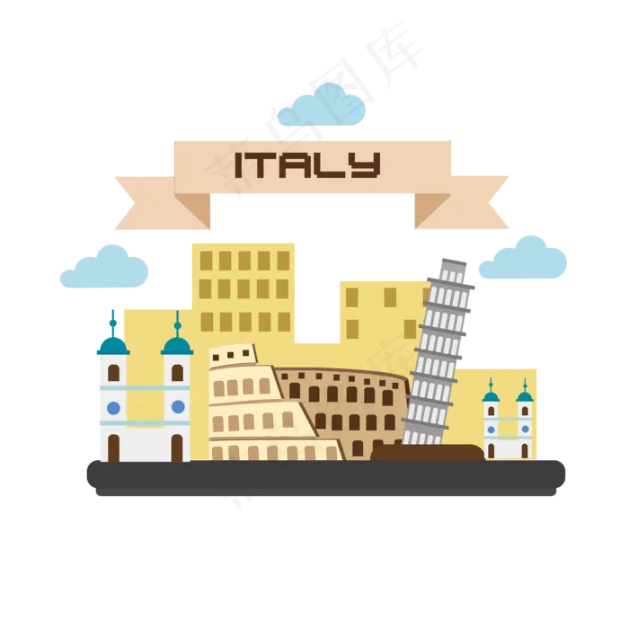 旅游地标景点意大利,免抠元素(3500*3500px 300 dpi )psd模版下载