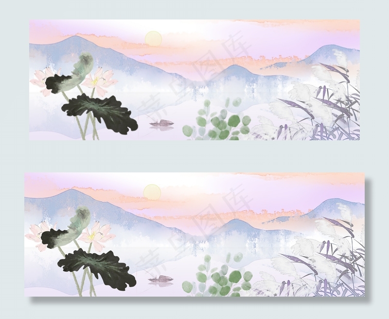 中国风荷花banner(1920*700px 	       )psd模版下载